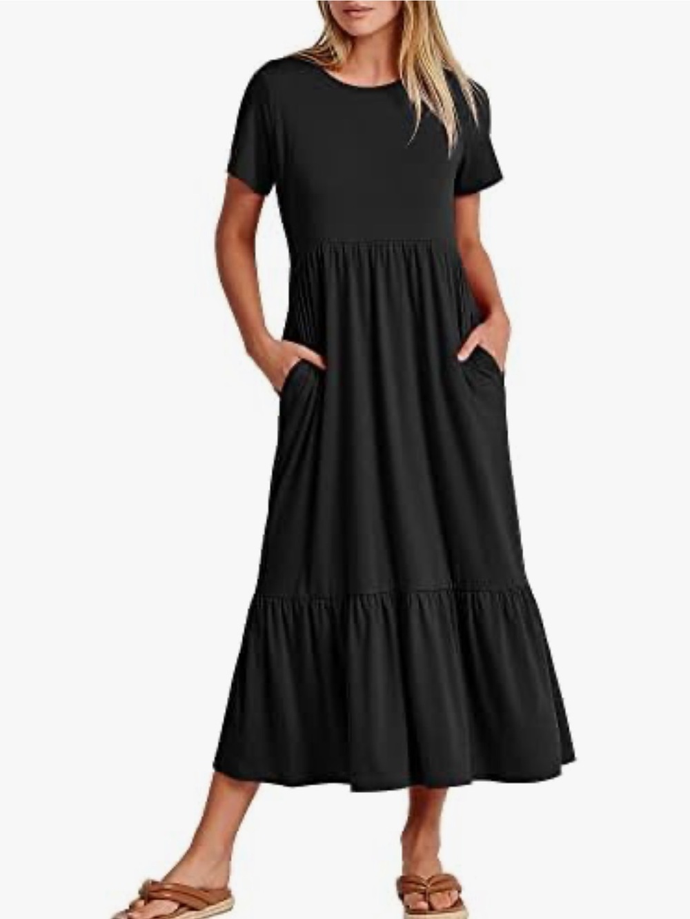 NWT Anrabess Amazon Black Short Sleeve With Pockets Midi Dress Size Medium